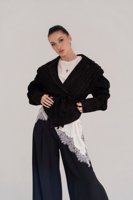 Trench Scurt din Piele Naturală Întoarsă [3]