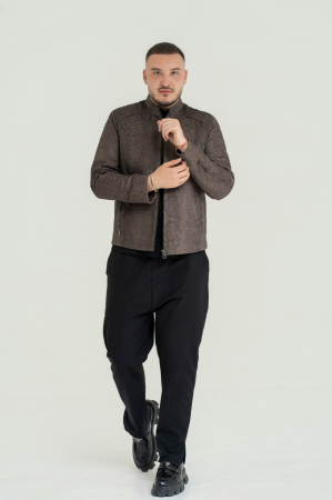 Jachetă Bărbătească din Piele Naturală – Textură Exotică Python Grey [2]