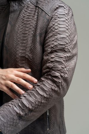 Jachetă Bărbătească din Piele Naturală – Textură Exotică Python Grey [4]