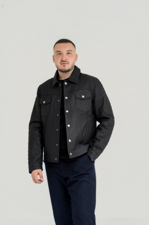 Jachete si geci din piele barbati - Jachetă Trucker Luxury – Piele Naturală de Ovină cu Textură în Relief
