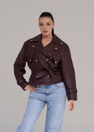 Jachete si geci din piele femei - Jachetă Scurtă din Piele Naturala – Burgundy Intense