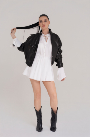 FEMEI - Jachetă Scurtă din Piele Naturală – Onyx Black Bomber