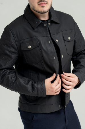 Jachetă Trucker Luxury – Piele Naturală de Ovină cu Textură în Relief [2]