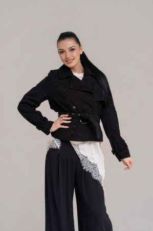 HAINE DIN PIELE - Trench Scurt din Piele Naturală Întoarsă