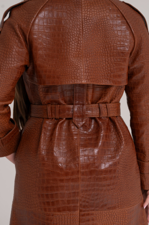 Trench Lung din Piele Naturală – Cognac Croco Luxe [3]
