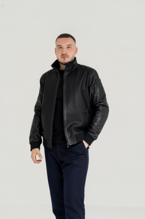 Jachete si geci din piele barbati - Jachetă Bomber Premium – Piele Naturală de Ovină cu Textură Perforată