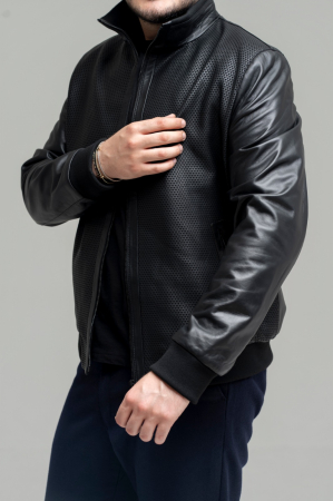 Jachetă Bomber Premium – Piele Naturală de Ovină cu Textură Perforată [4]
