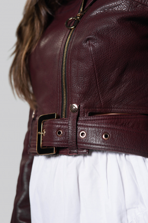 Geaca biker din piele de ovina, bordo [3]