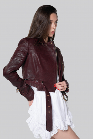 Geaca biker din piele de ovina, bordo [1]