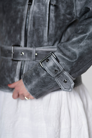 Geaca de piele de ovina biker vintage [4]