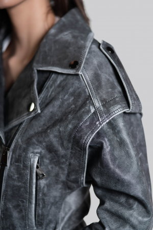 Geaca de piele de ovina biker vintage [5]