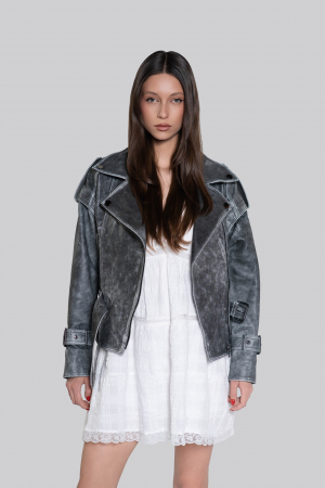 Geaca de piele de ovina biker vintage [1]