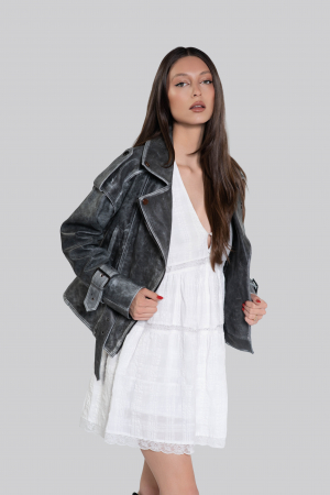 Geaca de piele de ovina biker vintage [0]