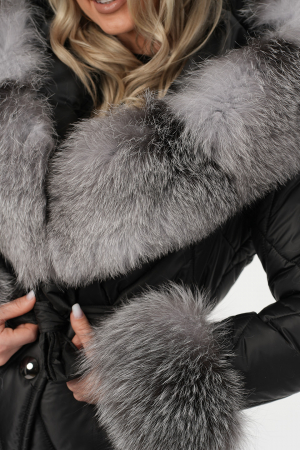 Geacă din fâș impermeabil cu guler și glugă accesorizate cu blană naturală de vulpe – detașabilă [2]