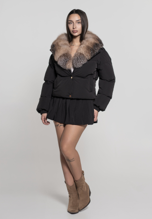COLECTIE NOUA - Geacă fas impermeabil accesorizată cu guler din vulpe canadiană