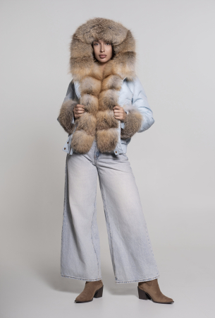 COLECTIE NOUA - Geacă fas impermeabilă accesorizată cu blană de vulpe gold frost