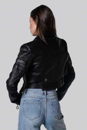 Geca biker din piele de ovina, negru mat [2]