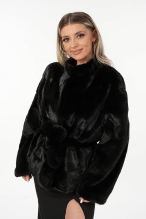 Blanuri Femei - Haină din blană de vizon bucată întreagă - NEGRU