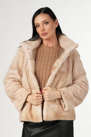 GAMA LUXURY - Haină din blană de vizon ( nurcă ) bucată întreaga BEJ