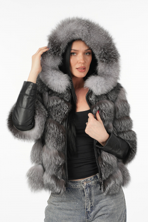 FEMEI - Haina vulpe argintie frost model 4 în 1 accesorizată cu glugă