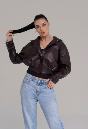 Jachete si geci din piele femei - Jachetă Bomber Cropped din Piele Naturală – Dark Burgundy