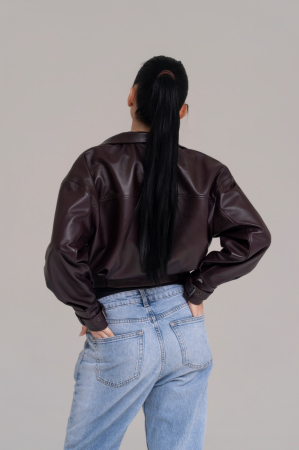 Jachetă Bomber Cropped din Piele Naturală – Dark Burgundy [1]