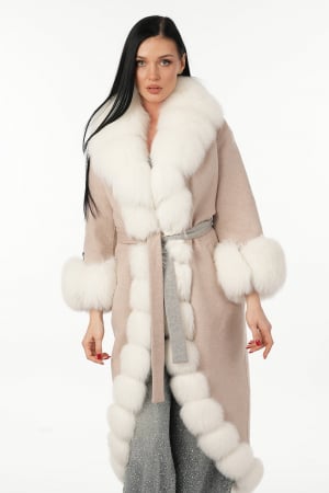 Blanuri Femei - Palton din lână alpaca accesorizat cu guler de vulpe polară