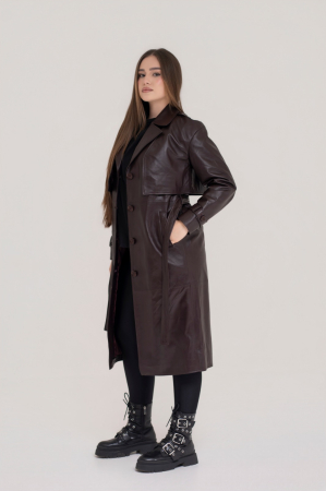 Trench de dama din piele naturala  Burgundy [1]