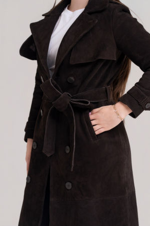 Trench Lung din Piele Naturală Întoarsă [2]