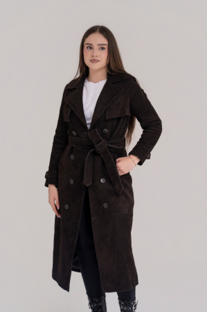 FEMEI - Trench Lung din Piele Naturală Întoarsă