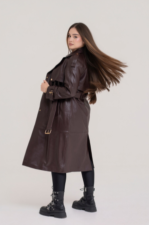 Trenci Lung din Piele Naturală Chocolate [4]