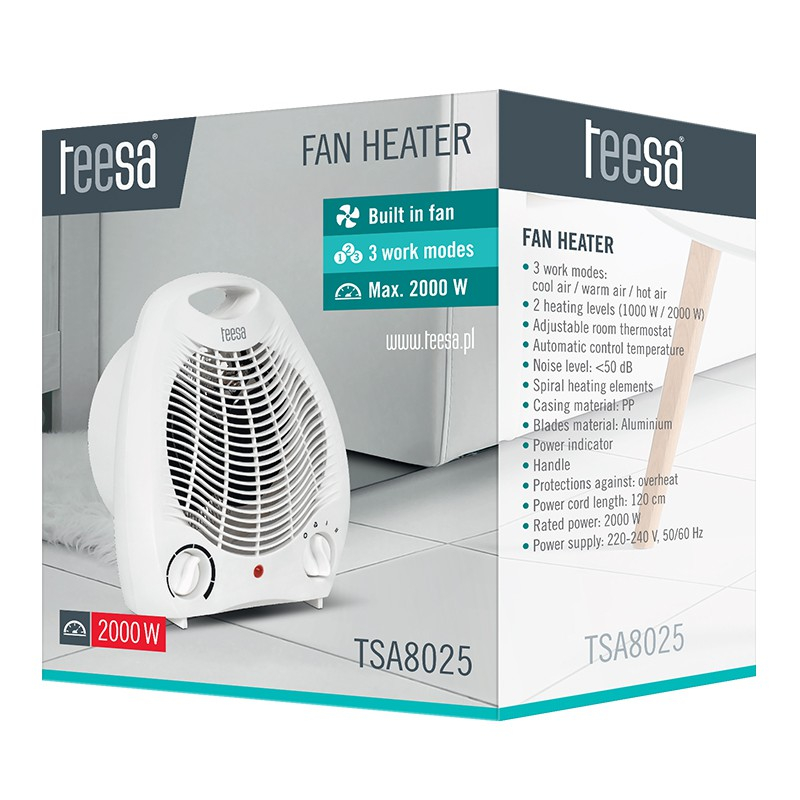 Aeroterma electrica 2000W cu termostat si ventilație aer rece, protectie la supraincalzire [3]