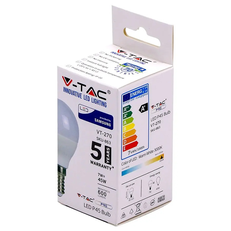 BEC LED P45 E14 7W 3000K ALB CALD CIP SAMSUNG [3]