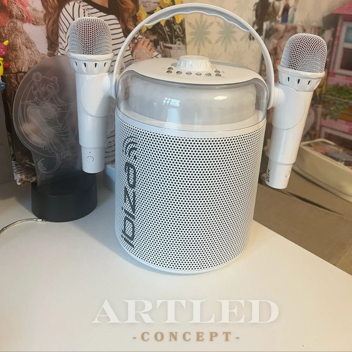 BOXA KARAOKE CU 2 MICROFOANE WIRELESS BT/USB/MSD/AUX - ALB [4]