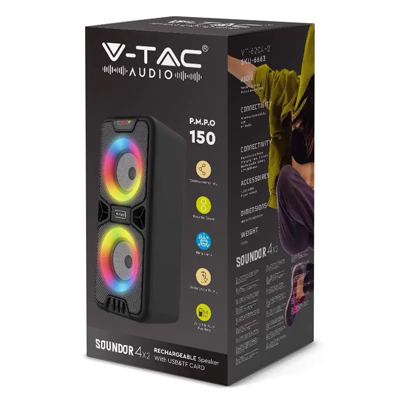 BOXA PORTABILA 2X4" 10W BT/MSD/USB [8]