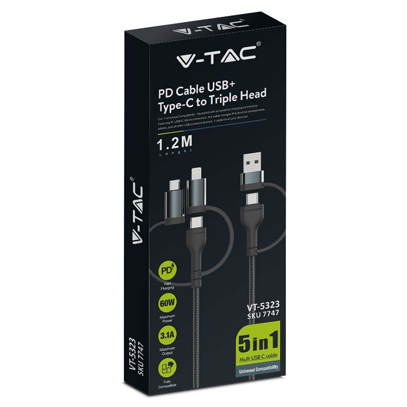 CABLU 5IN1 TIP C - MICROUSB - USB - LIGHTNING 1.2M [3]