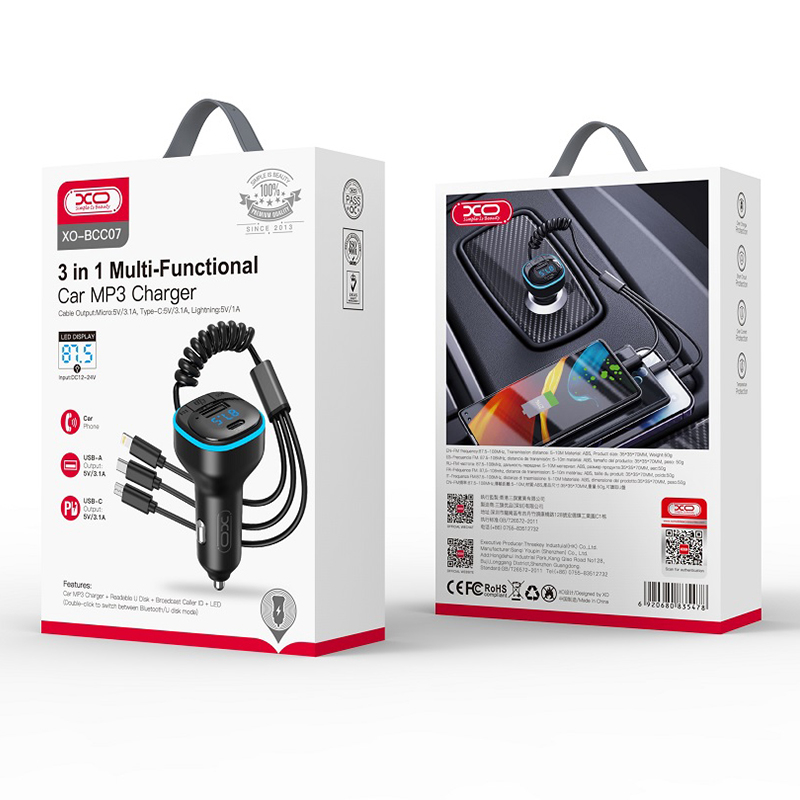 MODULATOR FM CU BLUETOOTH 3.1A + CABLURI USB-C/LIGHTINING/MICRO USB [3]