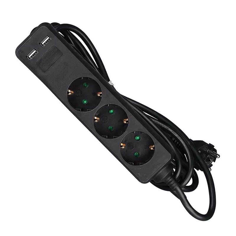 PRELUNGITOR 3 CAI + 2USB 5M(3G1.5MM2) NEGRU [4]