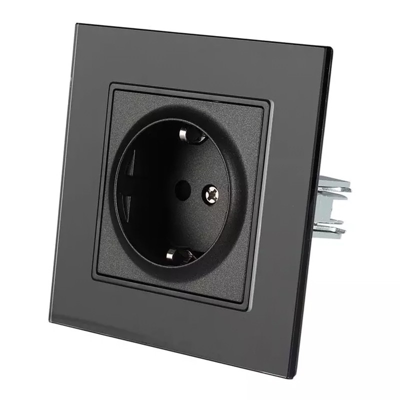 PRIZA SIMPLA 16A CU RAMA DIN STICLA , NEGRU [3]