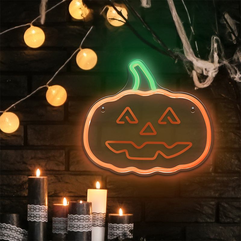 RECLAMA LUMINOASA NEON LED LUMINA VERDE/PORTOCALIE HALLOWEEN [5]