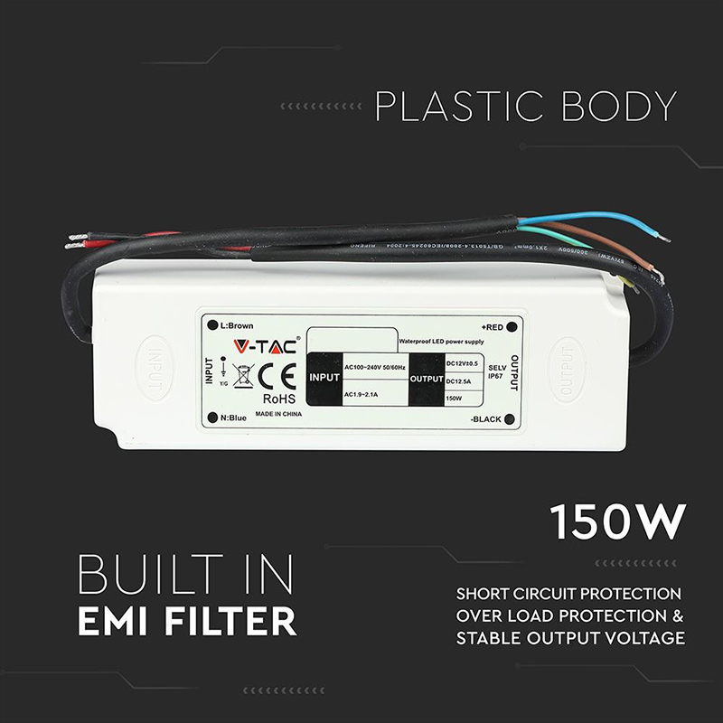 Sursă Alimentare LED 12V 150W 12.5A IP67 V-TAC pentru Benzi LED SKU-3248 [6]