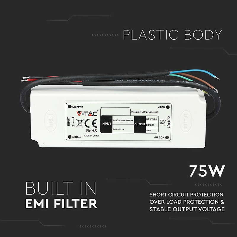 Sursă Alimentare LED 12V 75W 6A IP67 V-TAC pentru Benzi LED SKU-3235 [6]