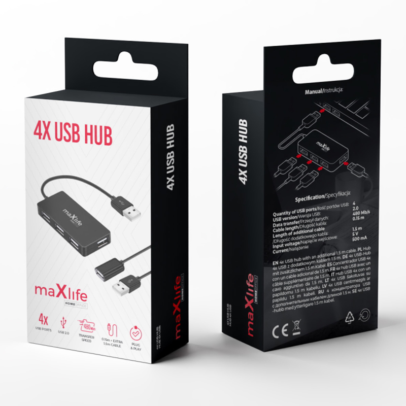 USB HUB 4 USB CABLU 0.15M + CABLU 1.5M [4]