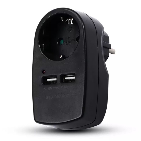 ADAPTOR PRIZA 16A 3680W + 2USB 2.1A, NEGRU [1]