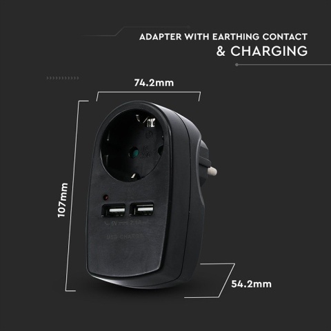 ADAPTOR PRIZA 16A 3680W + 2USB 2.1A, NEGRU [6]