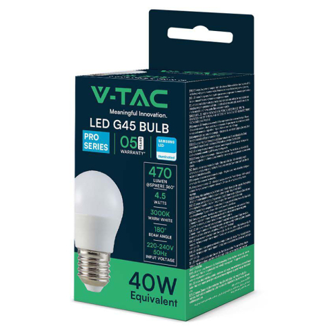 BEC LED G45 E27 4.5W 3000K ALB CALD, CIP SAMSUNG [2]