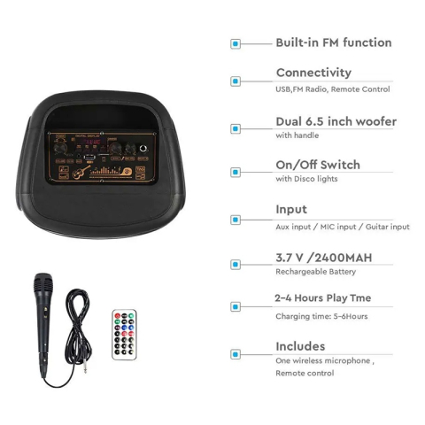 BOXA PORTABILA 2X6" 50W RMS BT/FM/AUX [9]