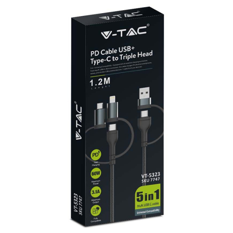CABLU 5IN1 TIP C - MICROUSB - USB - LIGHTNING 1.2M [2]