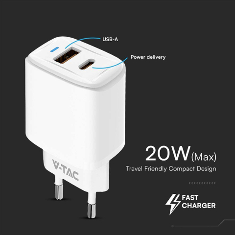 INCARCATOR RETEA QC 20W USB SI TIP C - ALB [4]