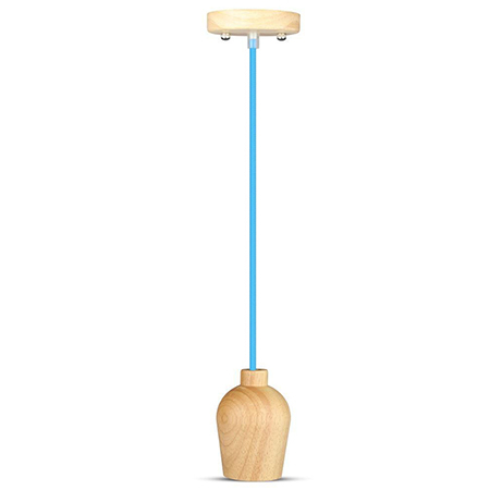 Lustre - PENDUL TAVAN SOCLU E27 LEMN - ALBASTRU
